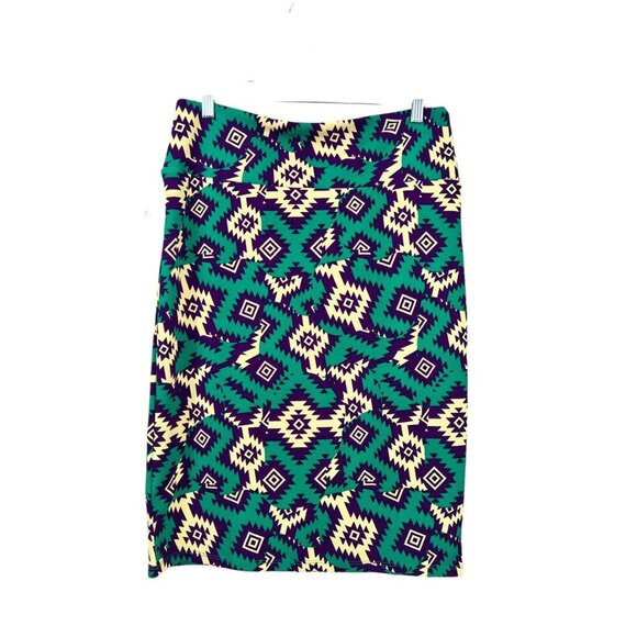 LuLaRoe Cassie Women's Textile  Green, Yellow, & Purple Skirt - Picture 1 of 7